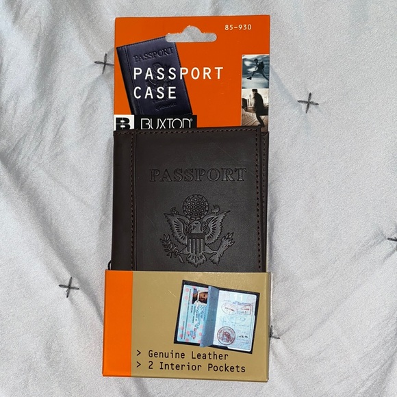BUXTON  Brown Genuine Leather Passport Case Insurance Card holder NIP 2 pockets - Picture 1 of 10